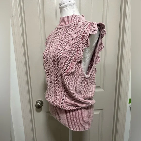 White House Black Market Pink and Cream Knit Top - Picture 3 of 6